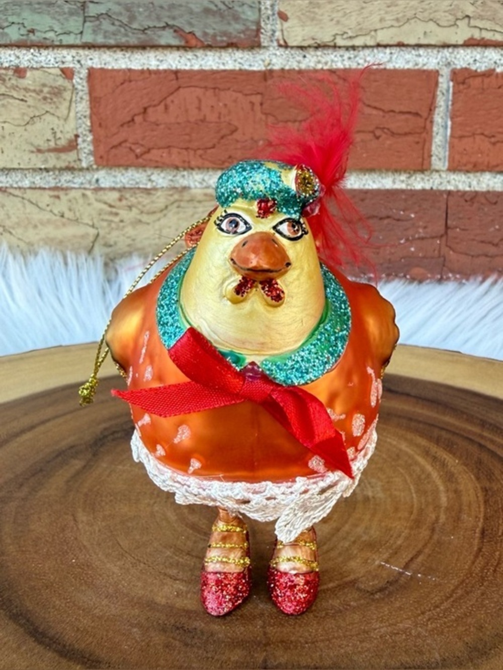 ASHLAND Glass Kitschy Chicken In Red Heels Christmas Collectible Ornament 🐓